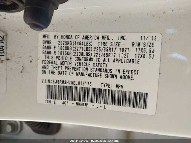 5J6RM3H75EL016175 Honda Cr-v Ex-l
