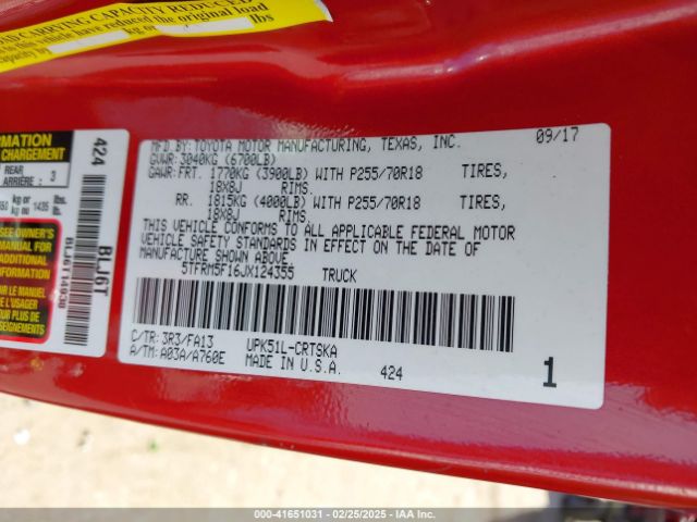 5TFRM5F16JX124355 Toyota Tundra Sr 4.6l V8