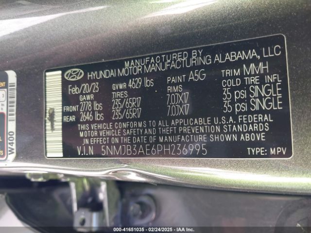 5NMJB3AE6PH236995 Hyundai TUCSON SEL