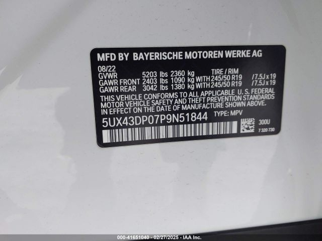 5UX43DP07P9N51844 BMW X3 Sdrive30i