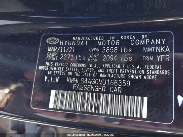 KMHLS4AG0MU166359 Hyundai ELANTRA SEL
