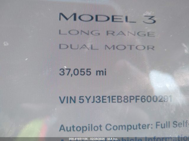 5YJ3E1EB8PF600291 Tesla Model 3 Long Range Dual Motor All-wheel Drive