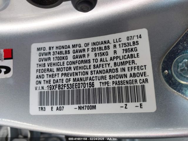 19XFB2F53EE070156 Honda Civic Lx