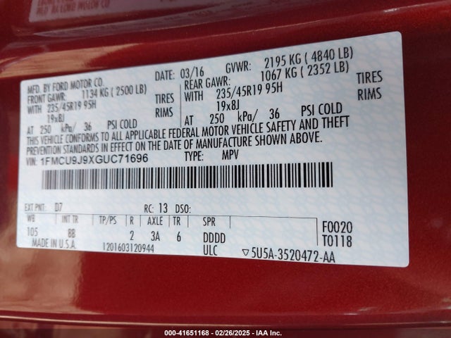 1FMCU9J9XGUC71696 Ford Escape Titanium
