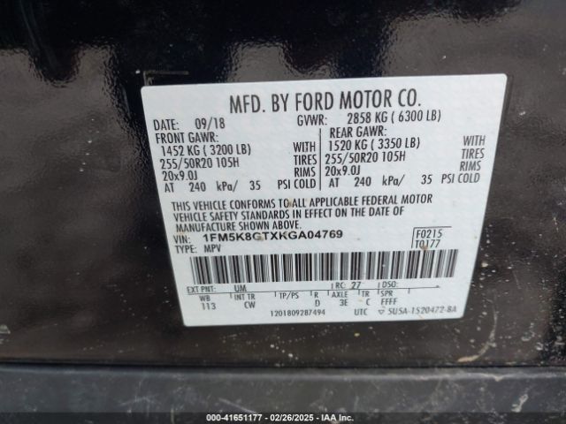 1FM5K8GTXKGA04769 Ford EXPLORER SPORT