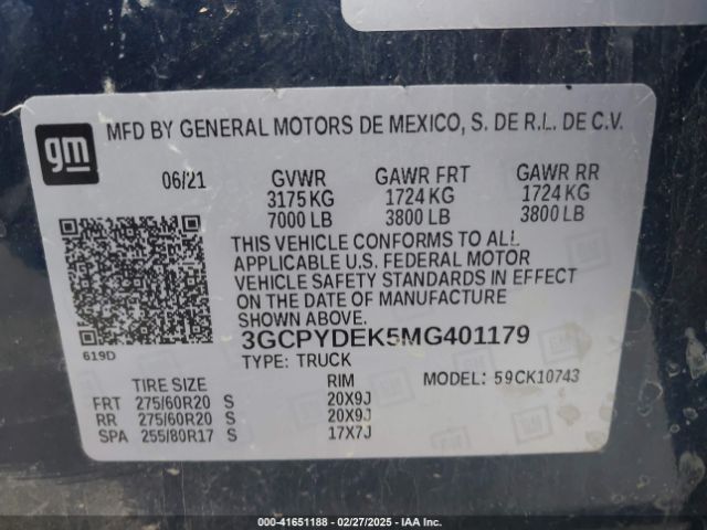 3GCPYDEK5MG401179 Chevrolet Silverado 1500 4wd  Standard Bed Lt
