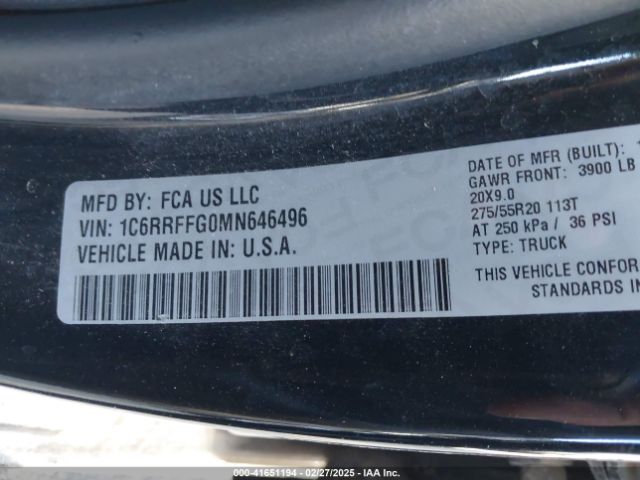 1C6RRFFG0MN64696 RAM 1500 Big Horn  4x4 5'7 Box/lone Star  4x4 5'7 Box