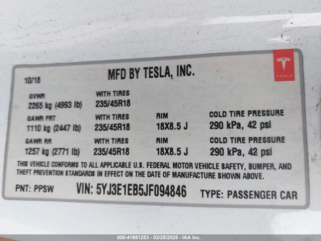 2018 TESLA MODEL 3 5YJ3E1EB5JF094846 Photo 8
