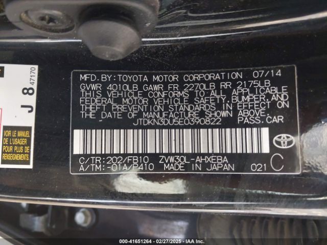 JTDKN3DU5E0390822 Toyota Prius