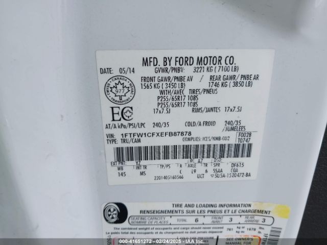 1FTFW1CFXEFB87878 Ford F-150 Xlt