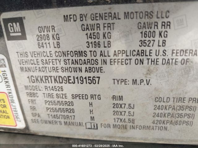 1GKKRTKD9EJ191567 GMC Acadia Denali