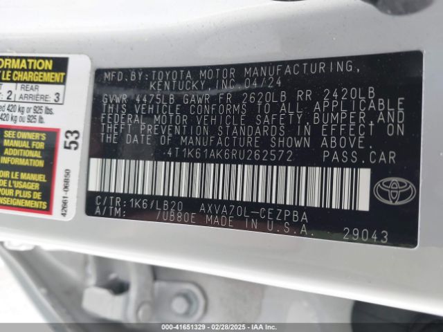 4T1K61AK6RU262572 Toyota CAMRY XSE