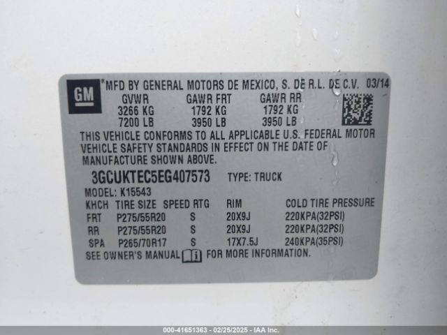 3GCUKTEC5EG407573 Chevrolet Silverado 1500 High Country