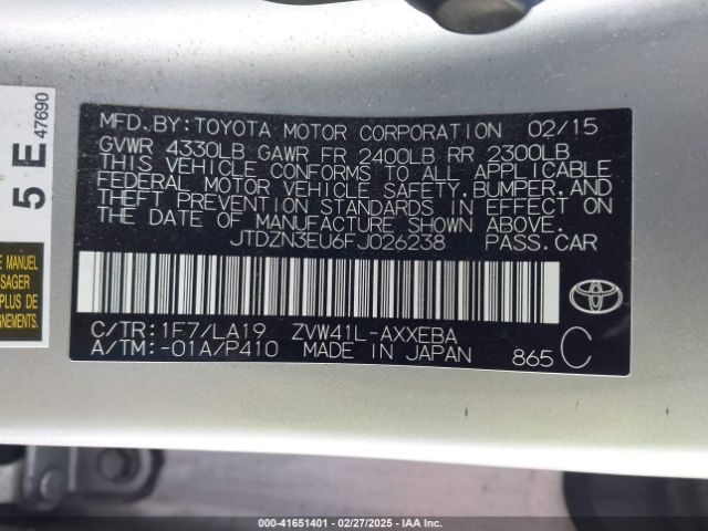 JTDZN3EU6FJ026238 Toyota PRIUS V