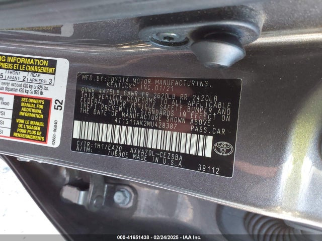 4T1G11AK2MU428387 Toyota CAMRY SE