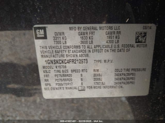 1GNSKCKC4FR212973 Chevrolet Tahoe Ltz