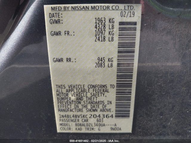 1N4BL4BV5KC204364 Nissan Altima 2.5 S