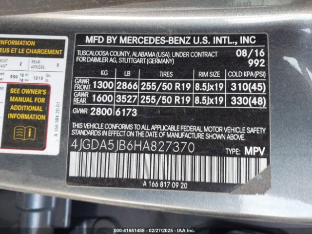 4JGDA5JB6HA827370 Mercedes-Benz GLE 350
