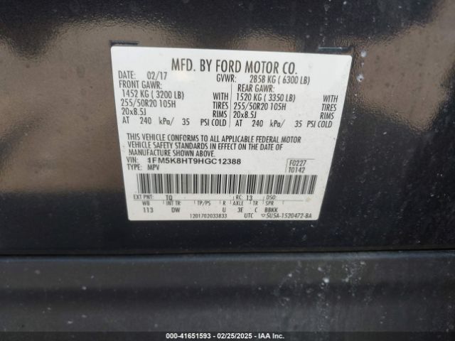 1FM5K8HT9HGC12388 Ford Explorer Platinum