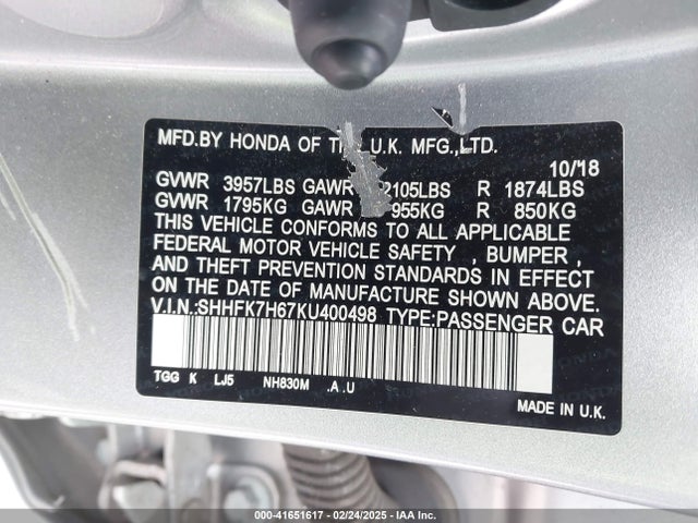 SHHFK7H67KU400498 Honda CIVIC EX