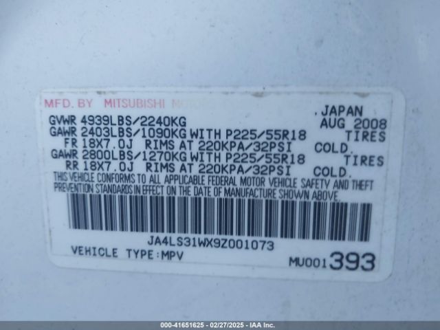 2009 MITSUBISHI OUTLANDER JA4LS31WX9Z001073 Photo 8