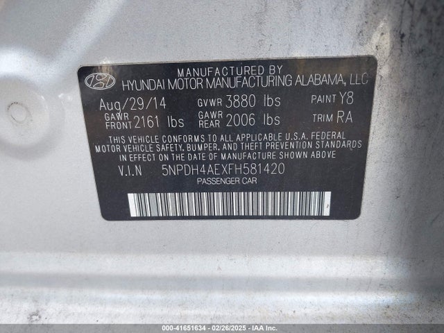 Hyundai ELANTRA SE 2015 5NPDH4AEXFH581420 Image 9