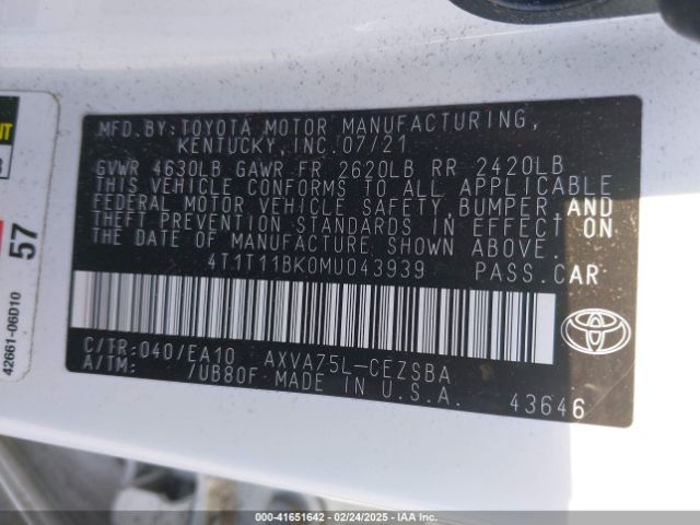 4T1T11BK0MU043939 Toyota Camry Se Awd