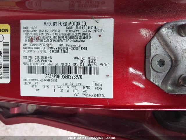 Ford FUSION SE 2014 3FA6P0HD5ER223970 Image 9
