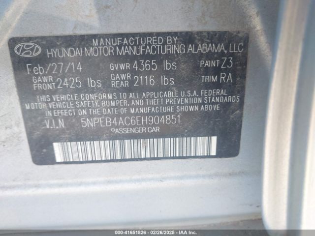 5NPEB4AC6EH904851 Hyundai SONATA GLS