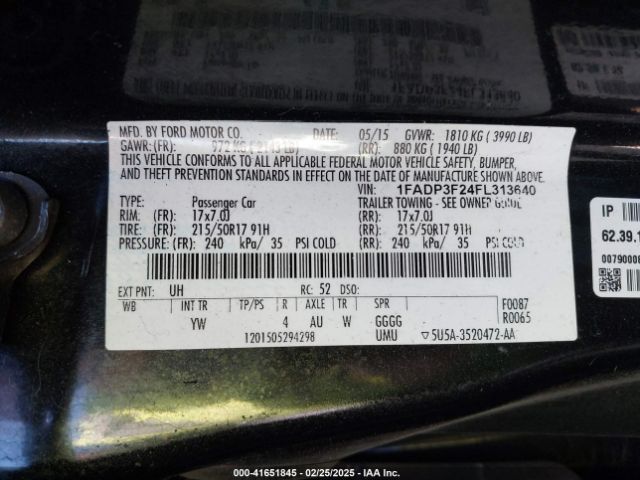 1FADP3F24FL313640 Ford FOCUS SE