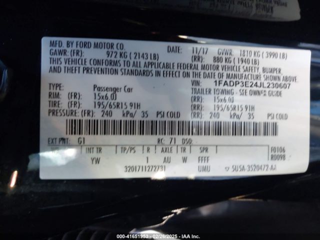 1FADP3E24JL230607 Ford FOCUS S