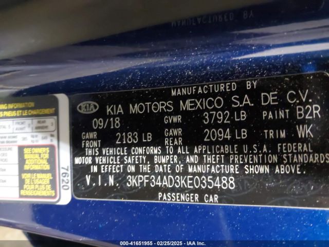 3KPF34AD3KE035488 KIA FORTE S
