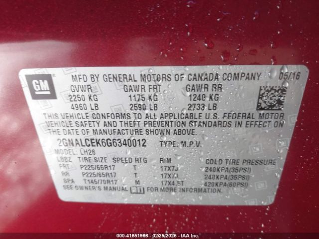 2GNALCEK6G6340012 Chevrolet EQUINOX LT