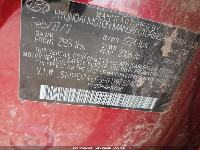 5NPD74LF3HH197524 Hyundai ELANTRA SE