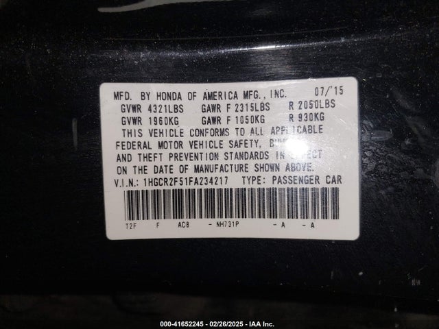 1HGCR2F51FA234217 Honda Accord Sport