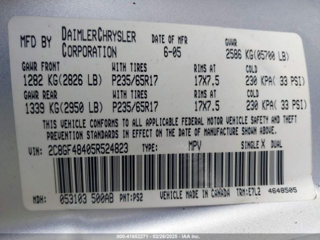 2005 CHRYSLER PACIFICA 2C8GF48405R524823 Photo 8