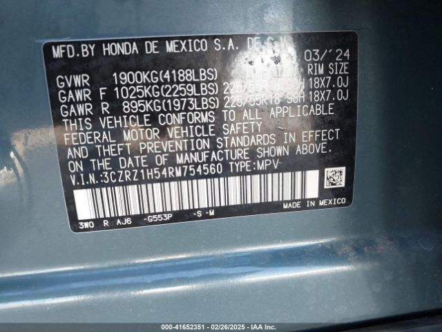 3CZRZ1H54RM754560 Honda Hr-v 2wd Sport/2wd Sport W/o Bsi