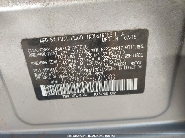 JF2GPACC5F8307083 Subaru Xv Crosstrek 2.0i Premium