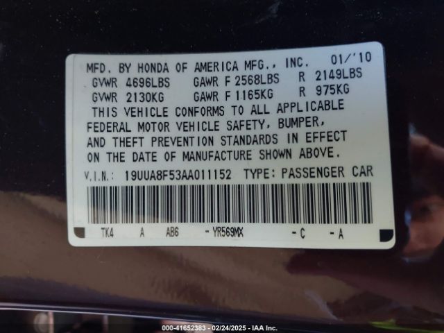 2010 ACURA TL 19UUA8F53AA011152 Photo 8