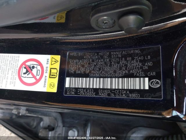 58ABK1GG9GU008567 Lexus ES 350