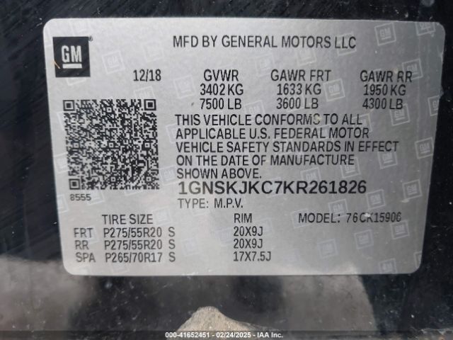 1GNSKJKC7KR261826 Chevrolet Suburban Premier