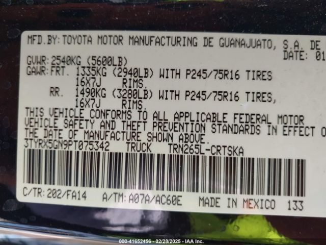 3TYRX5GN9PT075342 Toyota Tacoma Sr
