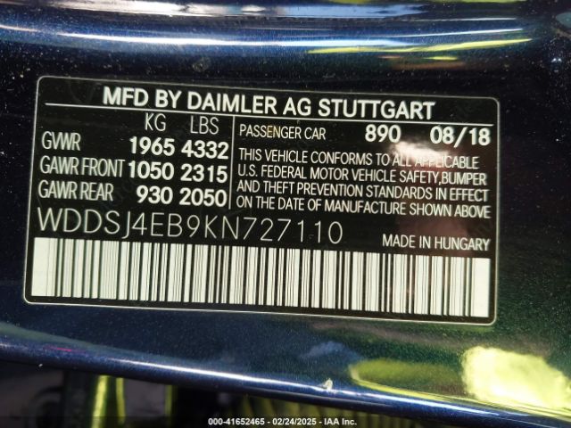WDDSJ4EB9KN727110 Mercedes-Benz CLA 250