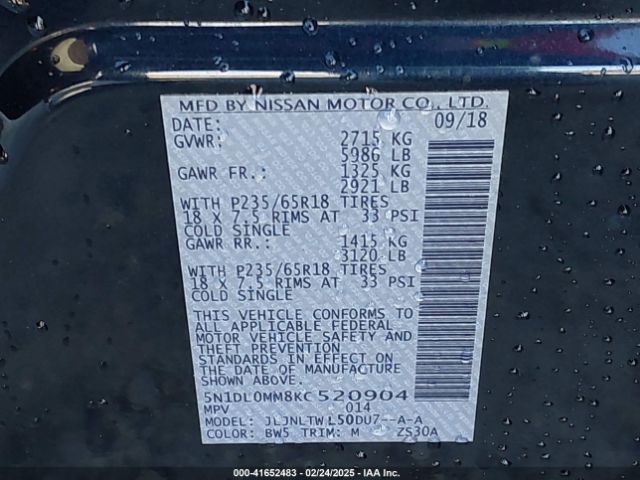 5N1DL0MM8KC520904 Infiniti QX60 LUXE