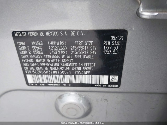 3CZRU5H37MM730671 Honda Hr-v 2wd Lx