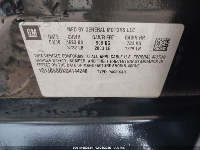 1G1JC5SGXG4144248 Chevrolet Sonic Lt Auto