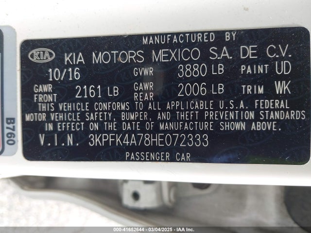 3KPFK4A78HE072333 KIA FORTE LX