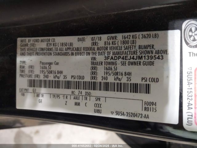 3FADP4EJ4JM139543 Ford FIESTA SE