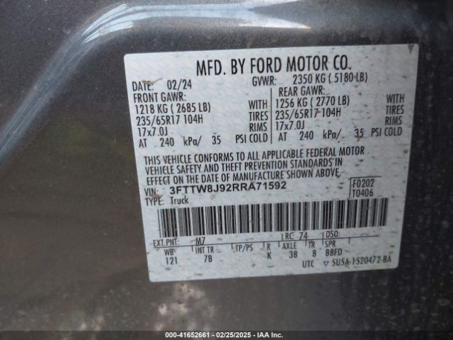 3FTTW8J92RRA71592 Ford Maverick Xlt