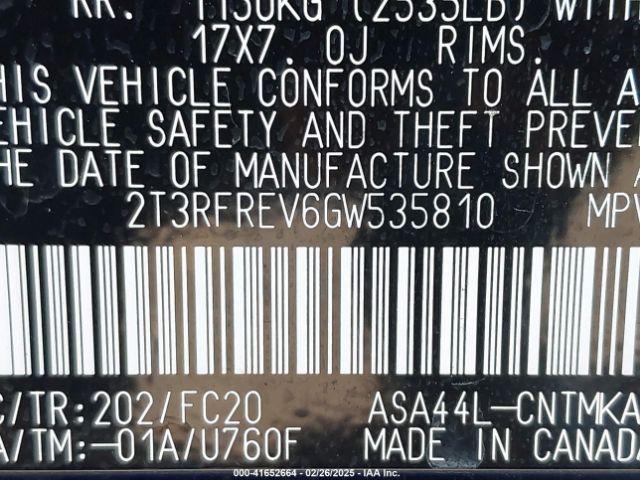 2T3RFREV6GW535810 Toyota Rav4 Xle